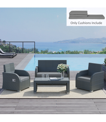 3 Piece Outdoor Cushion Pad Set for Garden Furniture Cushions, Dark Grey