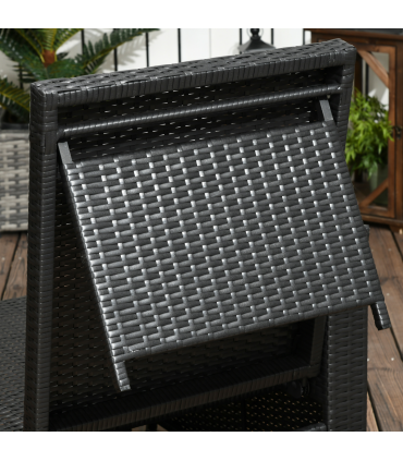 5-level Adjustable Rattan Sun Lounger w/ Storage Tea Table & Footstools, Balck