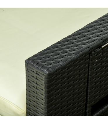 5-level Adjustable Rattan Sun Lounger w/ Storage Tea Table & Footstools, Balck