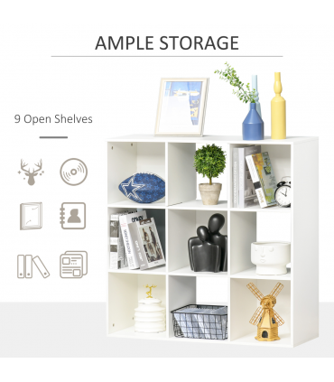 9 Cube Storage Cabinet Bookcase Bookshelf White 91.5L x 29.5W x 91.5H cm