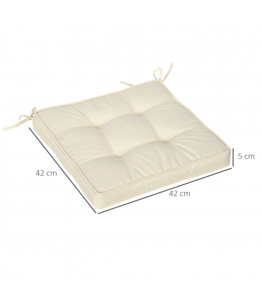40 x 40cm Garden Seat Cushion with Ties Replacement Dining Chair Seat Pad, Cream