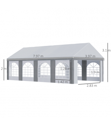 8 x 4m Party Tent, Marquee Gazebo with Sides, Eight Windows and Double Doors
