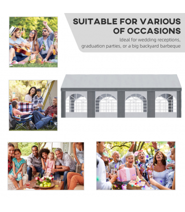 8 x 4m Party Tent, Marquee Gazebo with Sides, Eight Windows and Double Doors