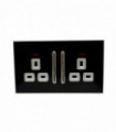 Decorative Black Glossy Main Plug Sockets Full Range Satin Gold Inserts UK~2309