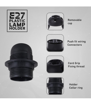 Black click in Screw E27 Light Bulb Lamp Holder Base Pendant Socket~3651