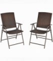 Outsunny 2pcs Rattan Chair Foldable Garden Furniture w/ Armrest Steel Frame