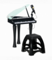 Kids Piano Keyboard with Stool, Lights, Microphone, Black, ABS, PP, Acrylic