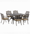 Outsunny 7-PC Cast Aluminum Patio Dining Set w/ Umbrella Hole & Cushion, Bronze