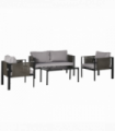 Outsunny 4 Piece Garden Sofa Set w/ Tempered Glass Coffee Table Padded Cushions