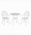Outsunny 3PCs Garden Bistro Set Cast Aluminium Round Table with 2 Chairs White