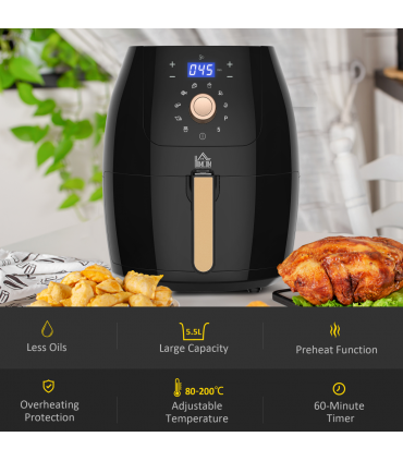 Air Fryer Digital Display Adjustable Temperature Black 37H x 41L x 33Wcm