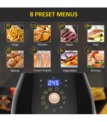 Air Fryer Digital Display Adjustable Temperature Black 37H x 41L x 33Wcm
