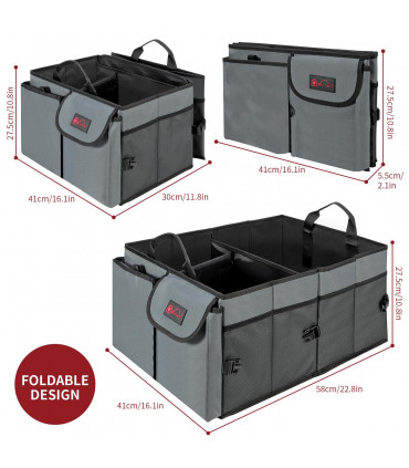 Car Boot Storage Organizer Case Oxford 600D Grey L5.5 x W41 x H27.5 cm