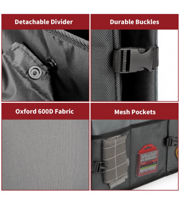 Car Boot Storage Organizer Case Oxford 600D Grey L5.5 x W41 x H27.5 cm