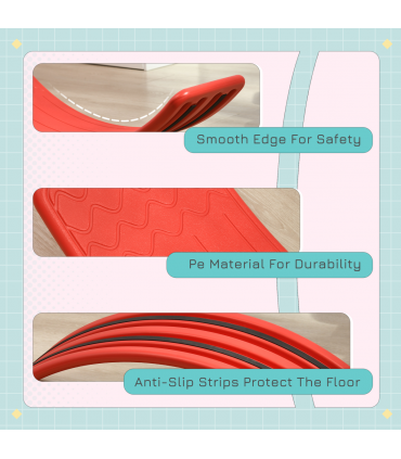 Balance Board Red PE 19.5H x 82L x 27.5Wcm Kids Wobble Board Stepping Stone