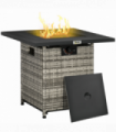 Outsunny Gas Fire Pit Table w/ Rain Cover, Mesh Lid & Lava Stone, 40,000 BTU