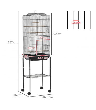 Bird Cage Metal Budgie Cages W/ Rolling Stand Slide-out Tray Storage Shelf Black