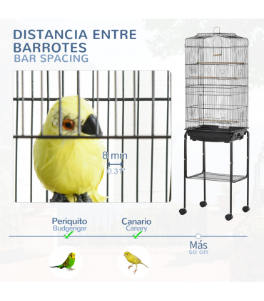 Bird Cage Metal Budgie Cages W/ Rolling Stand Slide-out Tray Storage Shelf Black