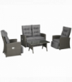 Outsunny 4 Piece Rattan Garden Furniture Set with Sofa, Glass Table, Grey