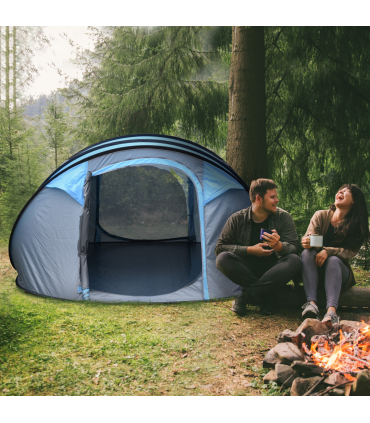 Camping Tent Dome Pop-up Tent with Windows for 4-5 Person Sky Blue