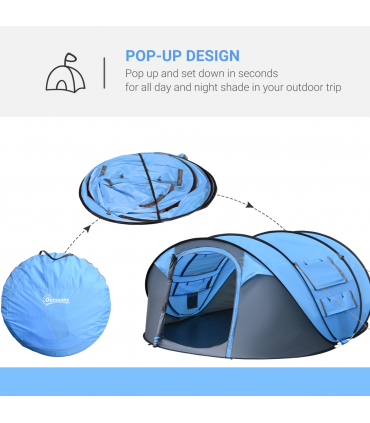 Camping Tent Dome Pop-up Tent with Windows for 4-5 Person Sky Blue