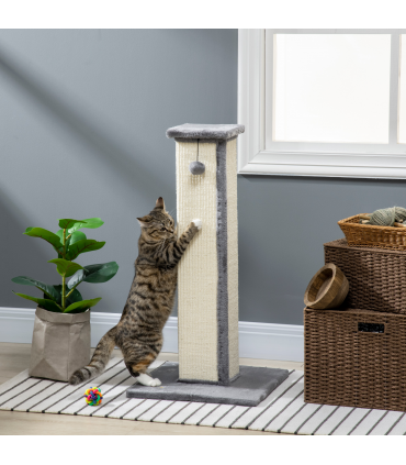Cat Scratching Post 81cm Cat Scratcher w/ Natural Sisal Rope Hanging Ball Grey