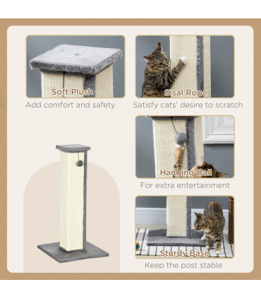 Cat Scratching Post 81cm Cat Scratcher w/ Natural Sisal Rope Hanging Ball Grey
