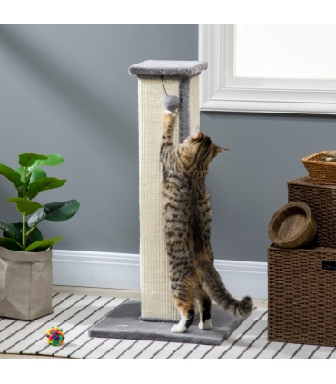 Cat Scratching Post 81cm Cat Scratcher w/ Natural Sisal Rope Hanging Ball Grey