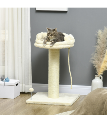 Cat Tree for Indoor Cats w/ Sisal Scratching Post, Spacious Kitten Bed - Cream
