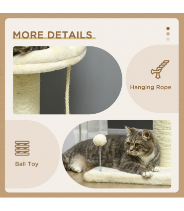 Cat Tree for Indoor Cats w/ Sisal Scratching Post, Spacious Kitten Bed - Cream