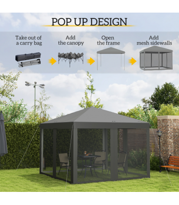 Heavy Duty Pop Up Gazebo with Removable Mesh Sidewall Netting Gray