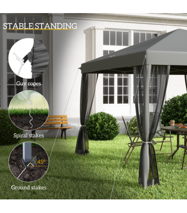 Heavy Duty Pop Up Gazebo with Removable Mesh Sidewall Netting Gray