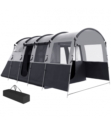 8-Person Camping Tent Tunnel Design with 4 Large Windows Dark Grey