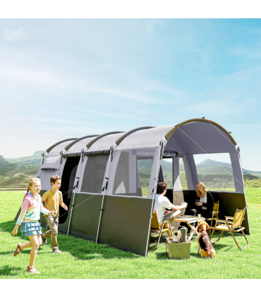 8-Person Camping Tent Tunnel Design with 4 Large Windows Dark Grey