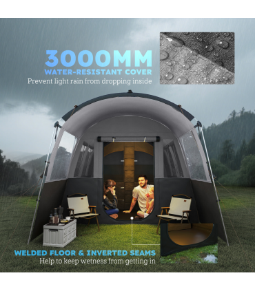 8-Person Camping Tent Tunnel Design with 4 Large Windows Dark Grey