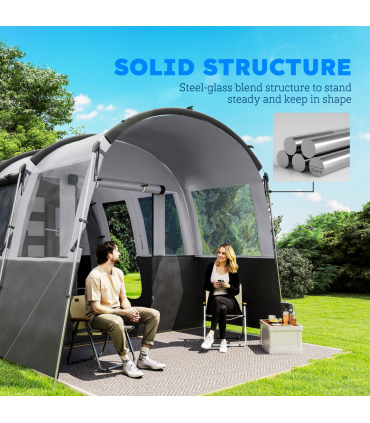 8-Person Camping Tent Tunnel Design with 4 Large Windows Dark Grey