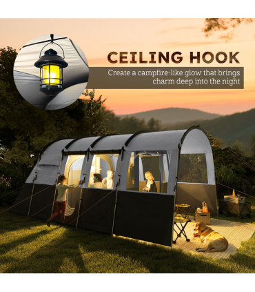 8-Person Camping Tent Tunnel Design with 4 Large Windows Dark Grey