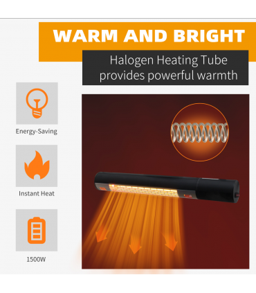 1500W Electric Halogen Heater Garden Warmer Wall Mount Remote Control