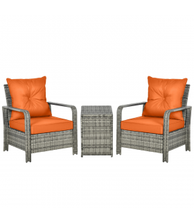 3 PCs PE Rattan Garden Sofa Set w/ 2 Chairs & Storage Table Orange