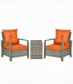 3 PCs PE Rattan Garden Sofa Set w/ 2 Chairs & Storage Table Orange
