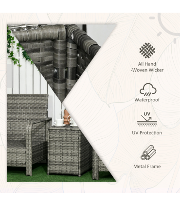 3 PCs PE Rattan Garden Sofa Set w/ 2 Chairs & Storage Table Orange