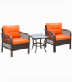 3 Pieces Patio Rattan Bistro Set with Tempered Glass Table Orange