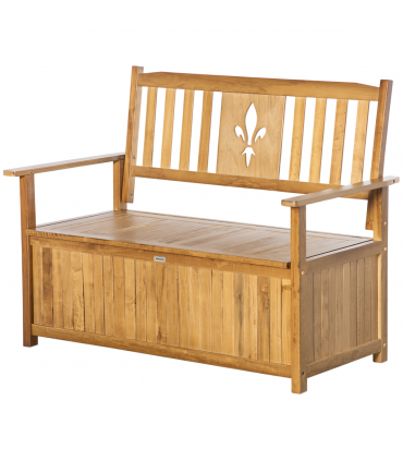 2 Seater Wood Garden Storage Bench Outdoor Storage Box Natural