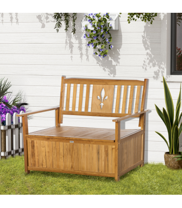 2 Seater Wood Garden Storage Bench Outdoor Storage Box Natural