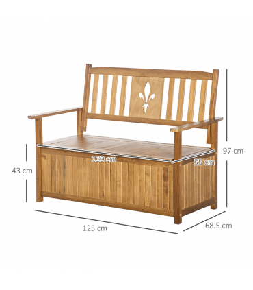2 Seater Wood Garden Storage Bench Outdoor Storage Box Natural