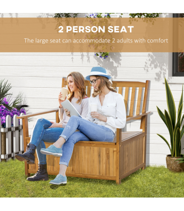 2 Seater Wood Garden Storage Bench Outdoor Storage Box Natural