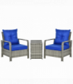 3 PCs PE Rattan Garden Sofa Set w/ 2 Chairs & Storage Table Mixed Grey