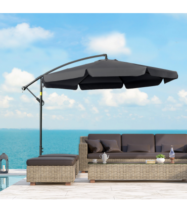 2.7m Garden Cantilever Banana Parasol Sun Shade w/ Crank, Black