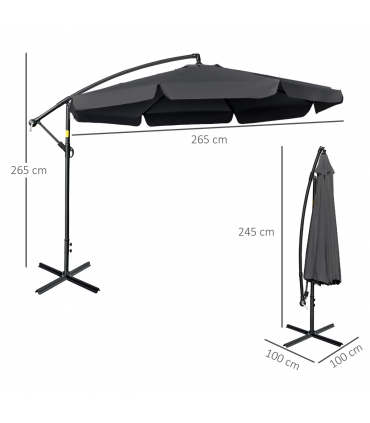 2.7m Garden Cantilever Banana Parasol Sun Shade w/ Crank, Black