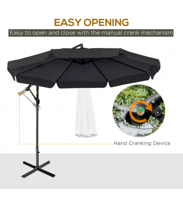 2.7m Garden Cantilever Banana Parasol Sun Shade w/ Crank, Black